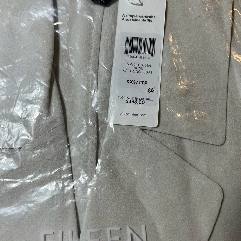 Eileen Fisher Bone Silk Georgette Crepe Trench Coat BNWTS $398.00 NEW BNWTS - Picture 10 of 15
